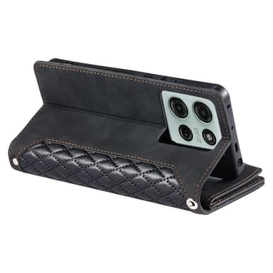 SKALO Motorola Moto G75 5G Style 005 Big Wallet Quiltat Lompakkokotelo - Musta