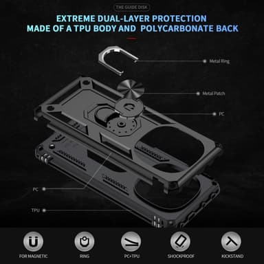 SKALO Xiaomi Redmi Note 14 Pro+ 5G Armor Metallring Suojakuori - Musta