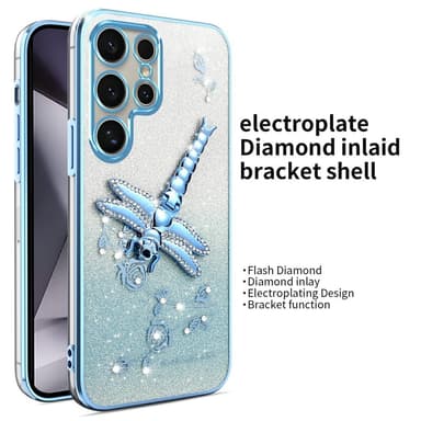 SKALO Samsung S25 Ultra KADEM Dragonfly Glitter Suojakuori - Sininen