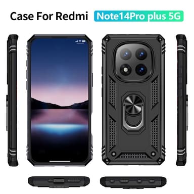 SKALO Xiaomi Redmi Note 14 Pro+ 5G Armor Metallring Suojakuori - Musta
