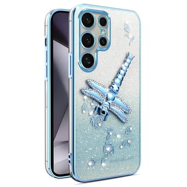 SKALO Samsung S25 Ultra KADEM Dragonfly Glitter Suojakuori - Sininen