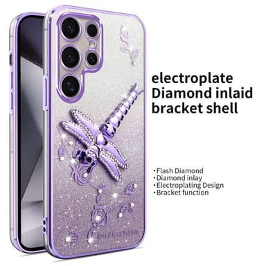 SKALO Samsung S25 Ultra KADEM Dragonfly Glitter Suojakuori - Violetti