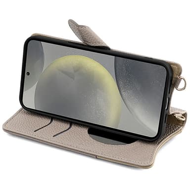 SKALO Samsung S25 Litchi Makeup Mirror Chain Lompakkokotelo - Harmaa