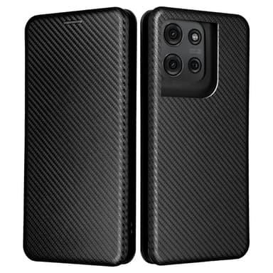 SKALO Motorola Moto G75 5G Carbon Fiber Lompakkokotelo - Musta