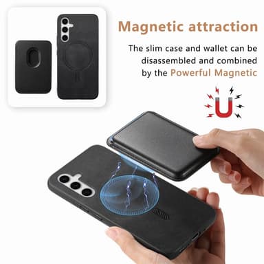 SKALO Samsung S25+ 2-in-1 PU-nahkakotelo+korttikotelo - Musta