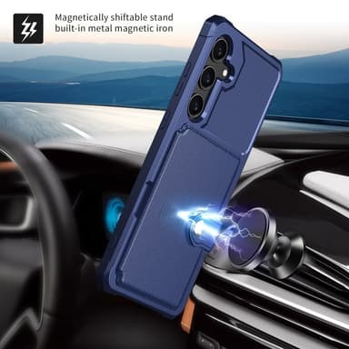SKALO Samsung S25+ Iskunkestävä kotelo Lompakolla - Sininen
