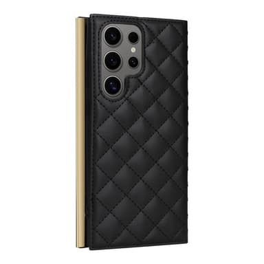SKALO Samsung S25 Ultra Quiltattu olkahihna kullalla reunalla Lompakkokotelo - Musta