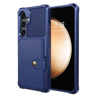SKALO Samsung S25+ Iskunkestävä kotelo Lompakolla - Sininen