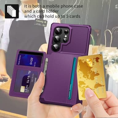 SKALO Samsung S25 Ultra Iskunkestävä kotelo Lompakolla - Violetti