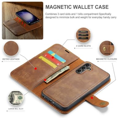 DG MING Samsung S25+ 2-in-1 Magneetti Lompakkokotelo - Ruskea