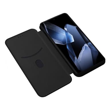 SKALO OnePlus 13 Carbon Fiber Lompakkokotelo - Musta