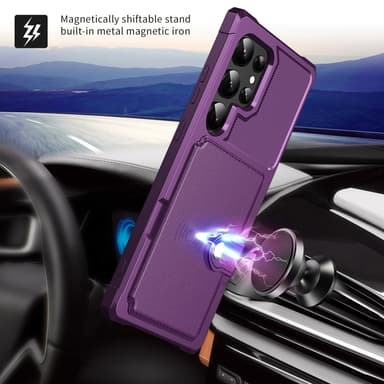 SKALO Samsung S25 Ultra Iskunkestävä kotelo Lompakolla - Violetti
