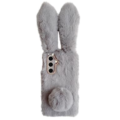 SKALO Samsung S25 3D Fluffy Bunny Suojakuori - Harmaa
