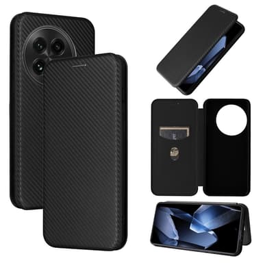 SKALO OnePlus 13 Carbon Fiber Lompakkokotelo - Musta