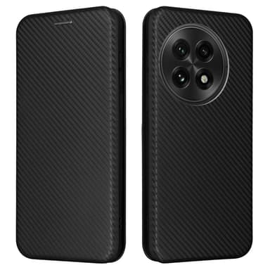 SKALO OnePlus 13 Carbon Fiber Lompakkokotelo - Musta