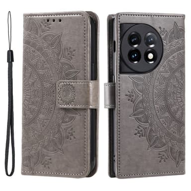 SKALO OnePlus 13R Mandala Lompakkokotelo - Harmaa