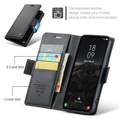 CaseMe Samsung S25 023 Series PU-Läder Lompakkokotelo - Musta