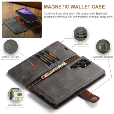DG MING Samsung S25 Ultra 2-in-1 Magneetti Lompakkokotelo - Harmaa