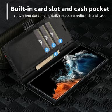 SKALO Samsung S25 Ultra LC.IMEEKE Carbon Fiber Lompakkokotelo - Musta