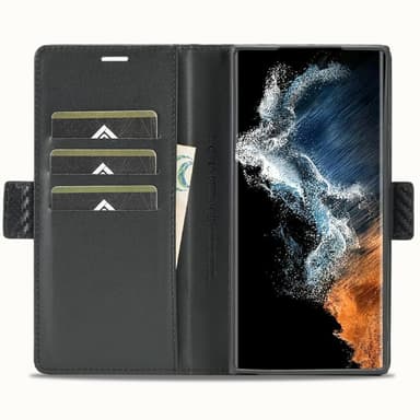 SKALO Samsung S25 Ultra LC.IMEEKE Carbon Fiber Lompakkokotelo - Musta