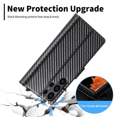 SKALO Samsung S25 Ultra LC.IMEEKE Carbon Fiber Lompakkokotelo - Musta