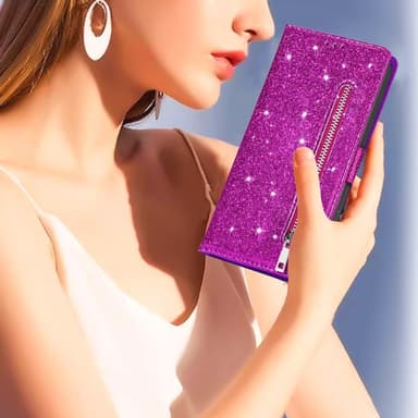 SKALO Samsung S25 Ultra Glitter Vetoketju Lompakkokotelo - Violetti