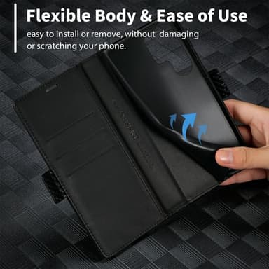 SKALO Samsung S25 Ultra LC.IMEEKE Carbon Fiber Lompakkokotelo - Musta