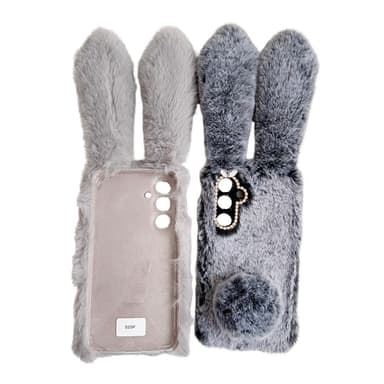 SKALO Samsung S25 3D Fluffy Bunny Suojakuori - Valkoinen