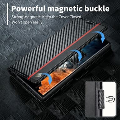SKALO Samsung S25 Ultra LC.IMEEKE Carbon Fiber Lompakkokotelo - Musta