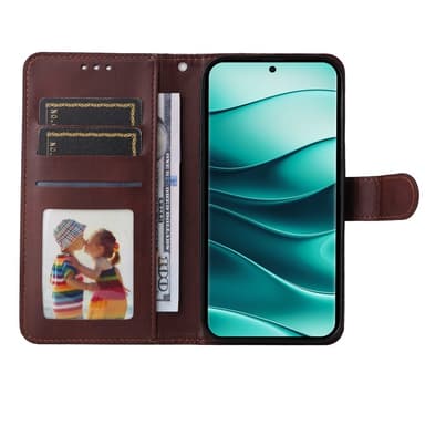 SKALO Xiaomi Redmi Note 14 Pro 5G PU-nahka Lompakkokotelo - Ruskea