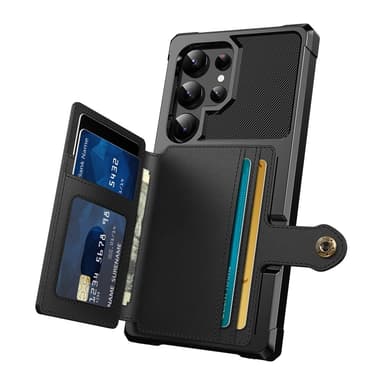 SKALO Samsung S25 Ultra Iskunkestävä kotelo Lompakolla - Musta