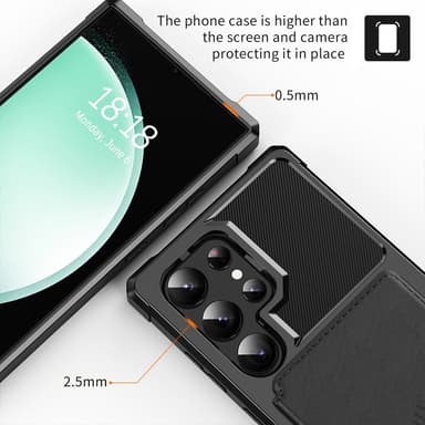 SKALO Samsung S25 Ultra Iskunkestävä kotelo Lompakolla - Musta