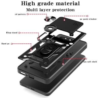 SKALO Xiaomi Redmi Note 14 5G Armor Metallinen rengas -kamerasuojus Suojakuori - Musta