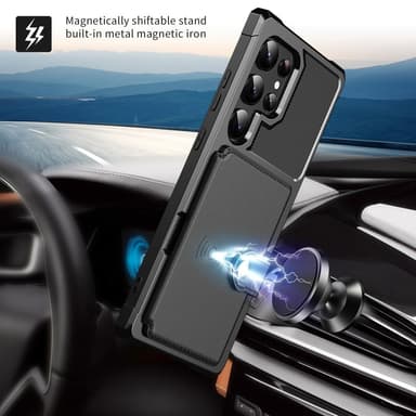 SKALO Samsung S25 Ultra Iskunkestävä kotelo Lompakolla - Musta