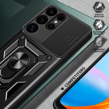 SKALO Samsung S25 Ultra Armor Metallinen rengas -kamerasuojus Suojakuori - Musta