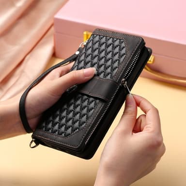SKALO Samsung S25 Style 005 Big Wallet Quiltat Lompakkokotelo - Musta
