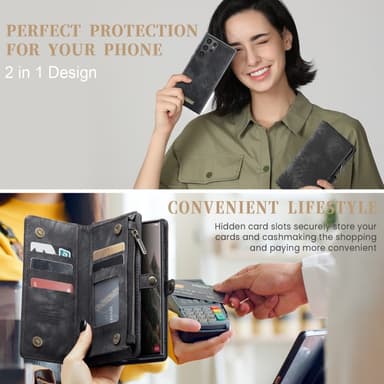 CaseMe Samsung S25 Ultra 008 BIg Wallet 2in1 Magnet Lompakkokotelo - Musta