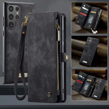 CaseMe Samsung S25 Ultra 008 BIg Wallet 2in1 Magnet Lompakkokotelo - Musta