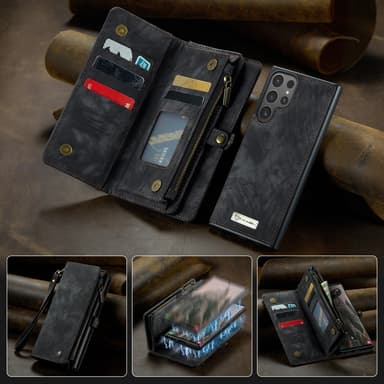 CaseMe Samsung S25 Ultra 008 BIg Wallet 2in1 Magnet Lompakkokotelo - Musta
