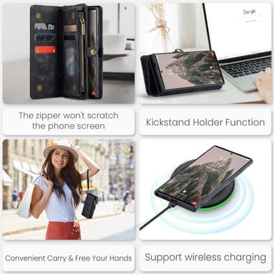 CaseMe Samsung S25 Ultra 008 BIg Wallet 2in1 Magnet Lompakkokotelo - Musta