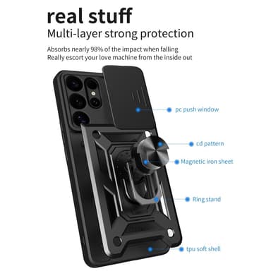 SKALO Samsung S25 Ultra Armor Metallinen rengas -kamerasuojus Suojakuori - Musta