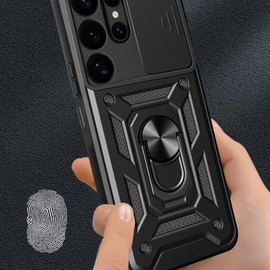 SKALO Samsung S25 Ultra Armor Metallinen rengas -kamerasuojus Suojakuori - Musta