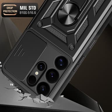 SKALO Samsung S25 Ultra Armor Metallinen rengas -kamerasuojus Suojakuori - Musta
