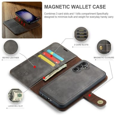 DG MING Samsung S25+ 2-in-1 Magneetti Lompakkokotelo - Harmaa