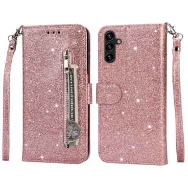 SKALO Samsung S25 Glitter Vetoketju Lompakkokotelo - Ruusukulta