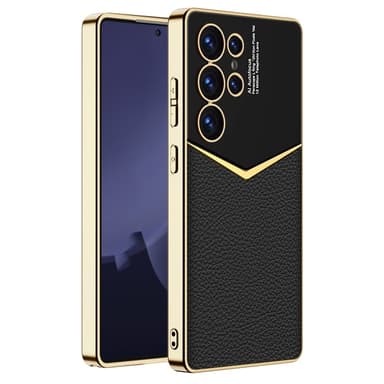 SKALO Samsung S25 Ultra GKK PU-Nahka Kultareunus Suojakuori - Musta