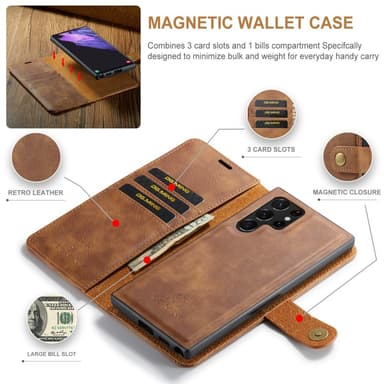 DG MING Samsung S25 Ultra 2-in-1 Magneetti Lompakkokotelo - Ruskea
