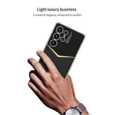 SKALO Samsung S25 Ultra GKK PU-Nahka Kultareunus Suojakuori - Musta