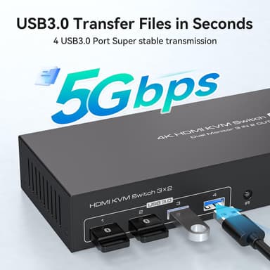 NÖRDIC HDMI KVM-kytkin 3 tietokonetta 2 näyttöä 4K60Hz EDID 4 USB 3.0-porttia kaukosäätimellä