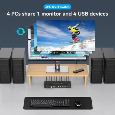 NÖRDIC HDMI KVM-kytkin 4 tietokonetta 1 näyttö 8K 60Hz 4K 144/120Hz USB-laitteet